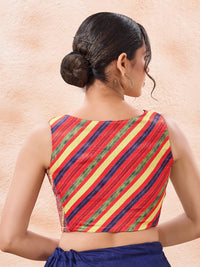Vamas Reversible Laheriya Printed With Taffeta Butti V Neck Side Stretch Blouse