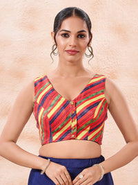 Vamas Reversible Laheriya Printed With Taffeta Butti V Neck Side Stretch Blouse