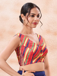 Vamas Reversible Laheriya Printed With Taffeta Butti V Neck Side Stretch Blouse