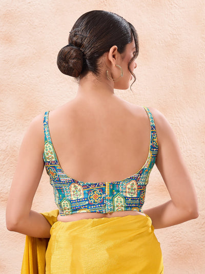 Vamas Reversible Vibrant Printed Yellow With Rama Sleeveless Side Stretch Blouse