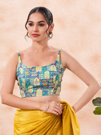 Vamas Reversible Vibrant Printed Yellow With Rama Sleeveless Side Stretch Blouse