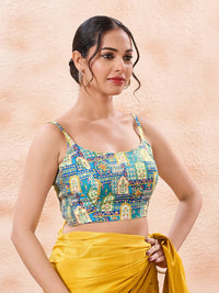 Vamas Reversible Vibrant Printed Yellow With Rama Sleeveless Side Stretch Blouse