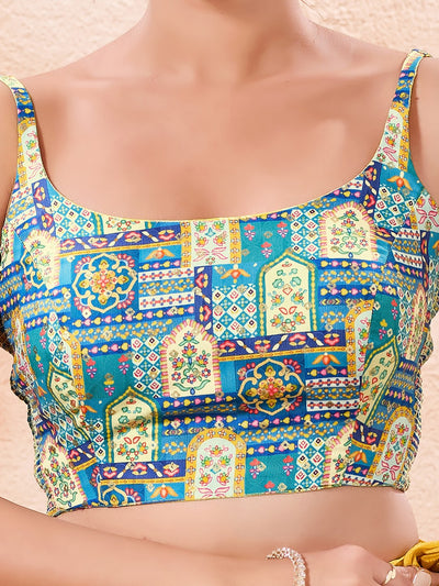 Vamas Reversible Vibrant Printed Yellow With Rama Sleeveless Side Stretch Blouse
