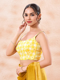 Vamas Reversible Vibrant Printed Yellow With Rama Sleeveless Side Stretch Blouse
