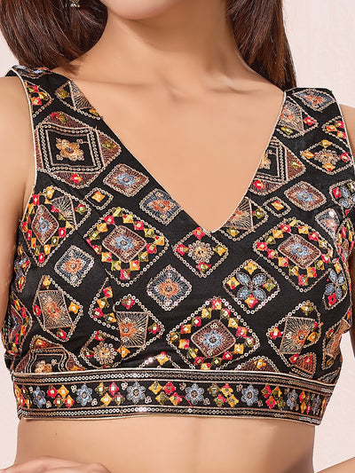 Heavy Abhala Embroidered Multicolored V Neck Navratri Blouse