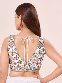 Heavy Abhala Embroidered Multicolored V Neck Navratri Blouse