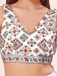 Heavy Abhala Embroidered Multicolored V Neck Navratri Blouse
