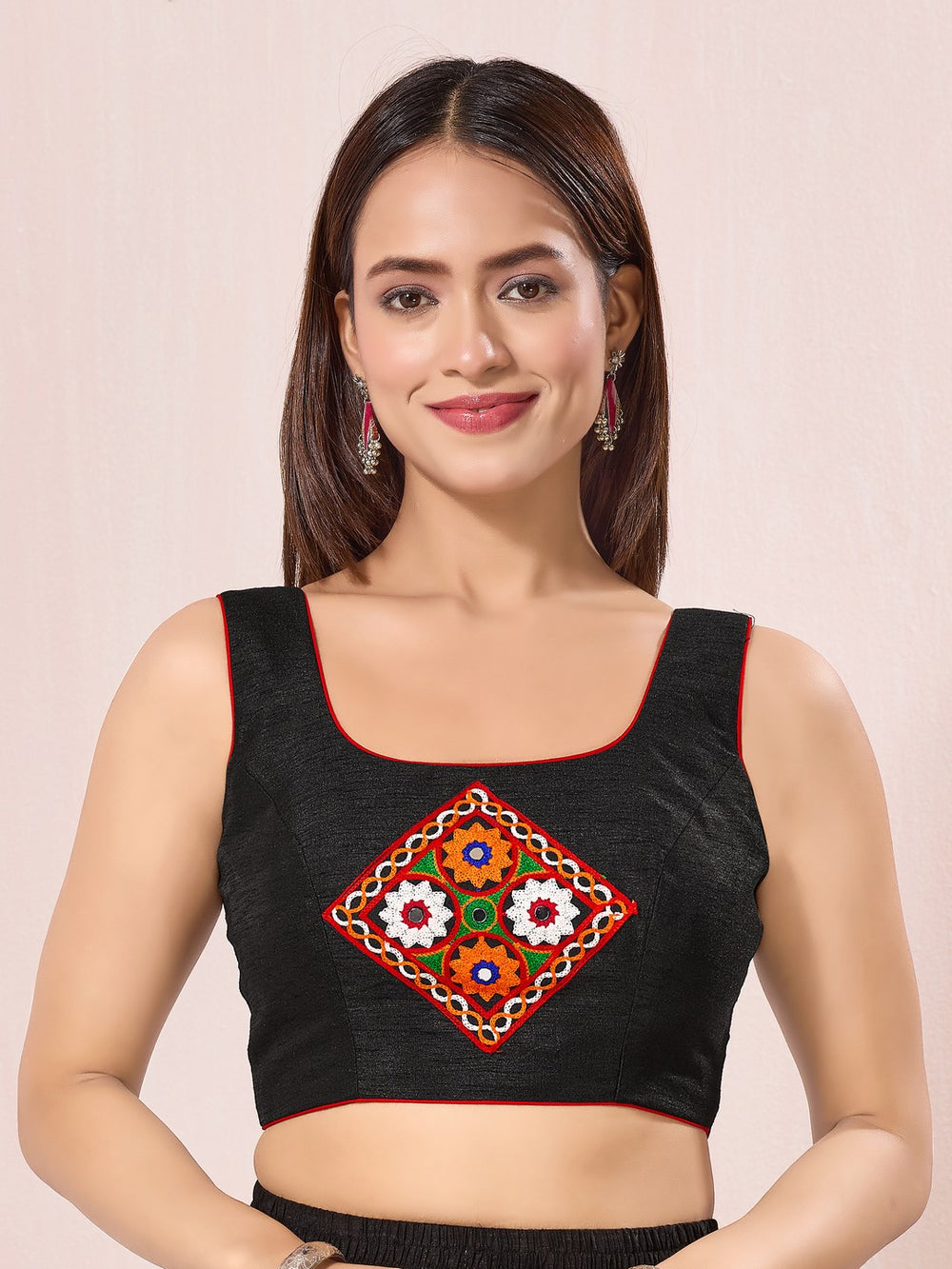 Vamas Navratri Mirror Work Round Neck Sleeveless Blouse