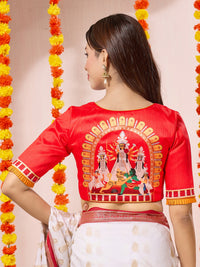 Vamas Durga Pooja Special V Neck Elbow Sleeves Pleated Blouse
