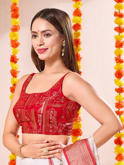Vamas Durga Pooja Special Sleeveless Round Neck Brocade Blouse