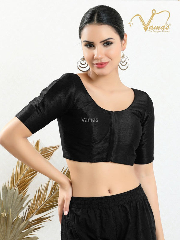 Vamas Women's Mulbury Silk Padded Front Open Elbow Sleeves Saree Blouse ( X-766.N )