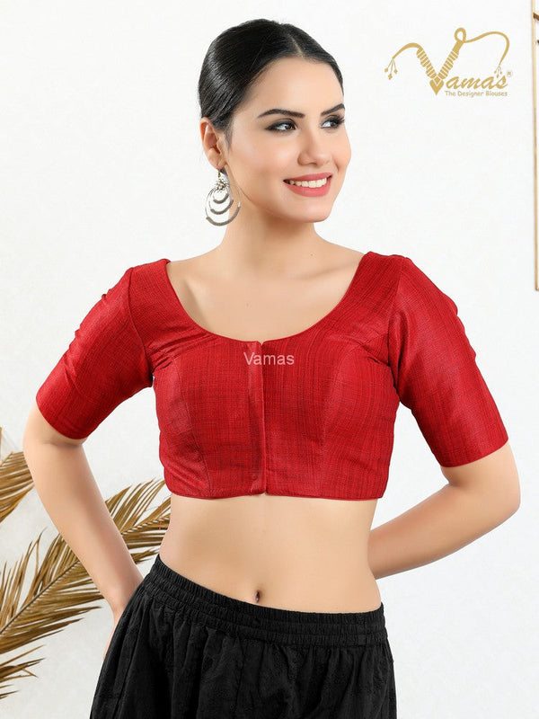 Vamas Women's Mulbury Silk Padded Front Open Elbow Sleeves Saree Blouse ( X-766.N )