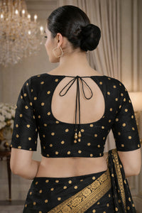 Vamas Polka Dots Slub Silk Round Neck Blouse