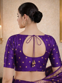 Vamas Polka Dots Slub Silk Round Neck Blouse