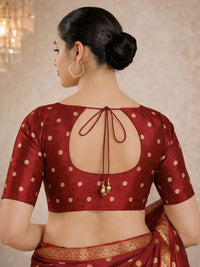 Vamas Polka Dots Slub Silk Round Neck Blouse