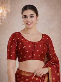 Vamas Polka Dots Slub Silk Round Neck Blouse