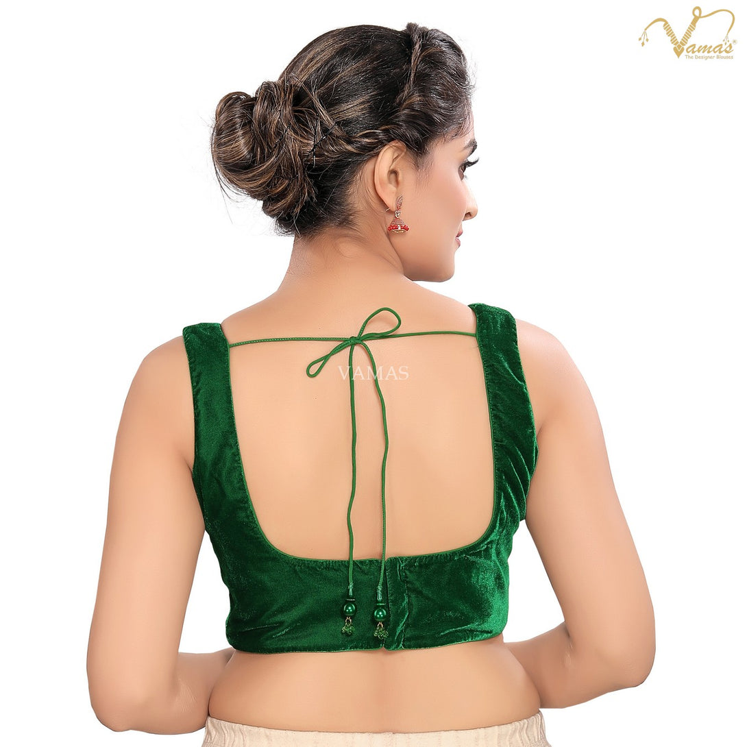 Vamas Women's Velvet Padded Back Open Sleeveless Saree Blouse ( X-781NS )