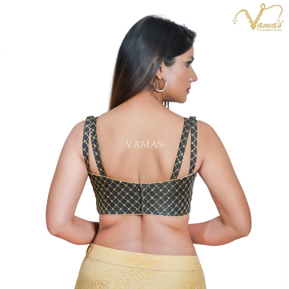 Vamas Women's Dupion Silk Padded Back Open Sleeveless Saree Blouse ( X-782NS )
