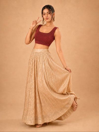 Shimmer Fabric Sleeveless Essential Round Neck Blouse