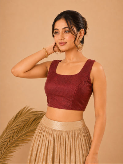 Shimmer Fabric Sleeveless Essential Round Neck Blouse