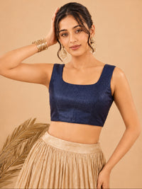 Shimmer Fabric Sleeveless Essential Round Neck Blouse