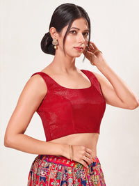 Shimmer Fabric Sleeveless Essential Round Neck Blouse