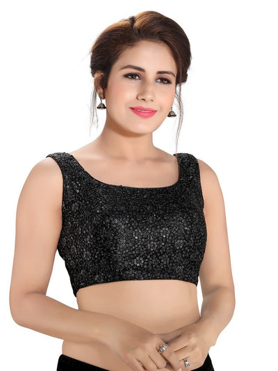 Net Tikki Embroidery Sleeveless Round Neck Blouse