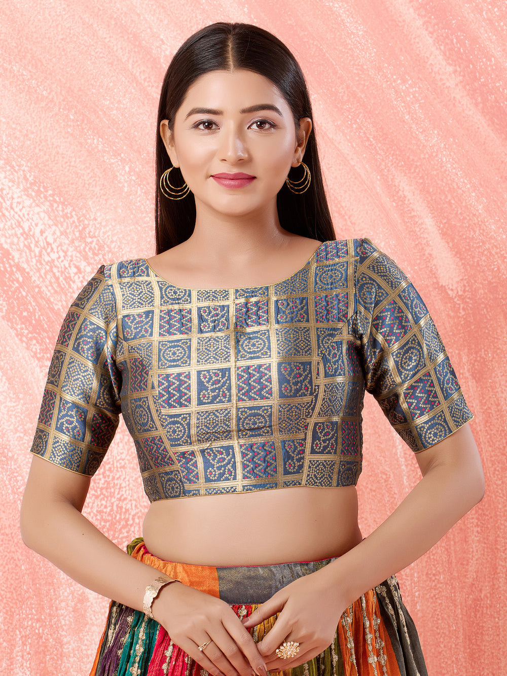 Bandhani Weaved Brocade High Neck Blouse