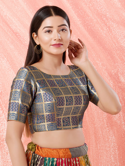 Bandhani Weaved Brocade High Neck Blouse