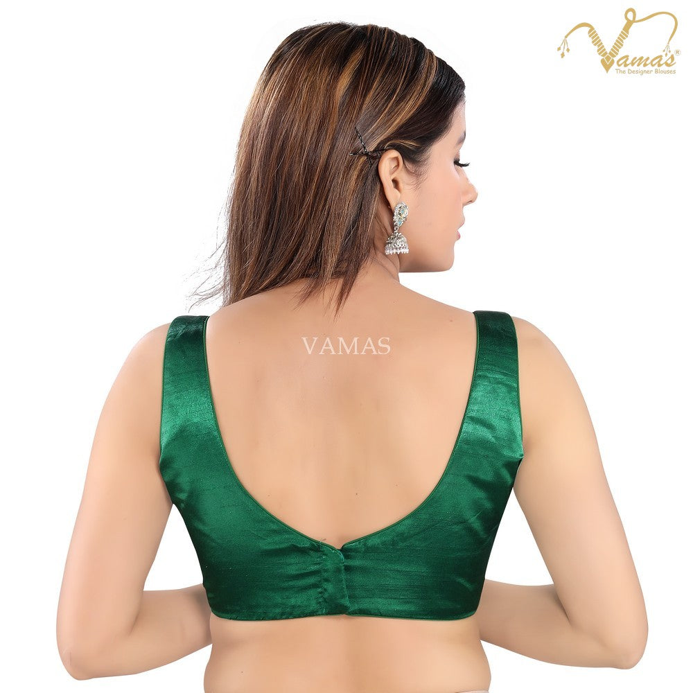 Vamas Women's Silk Padded Back Open Sleeveless Saree Blouse ( X-950NS )