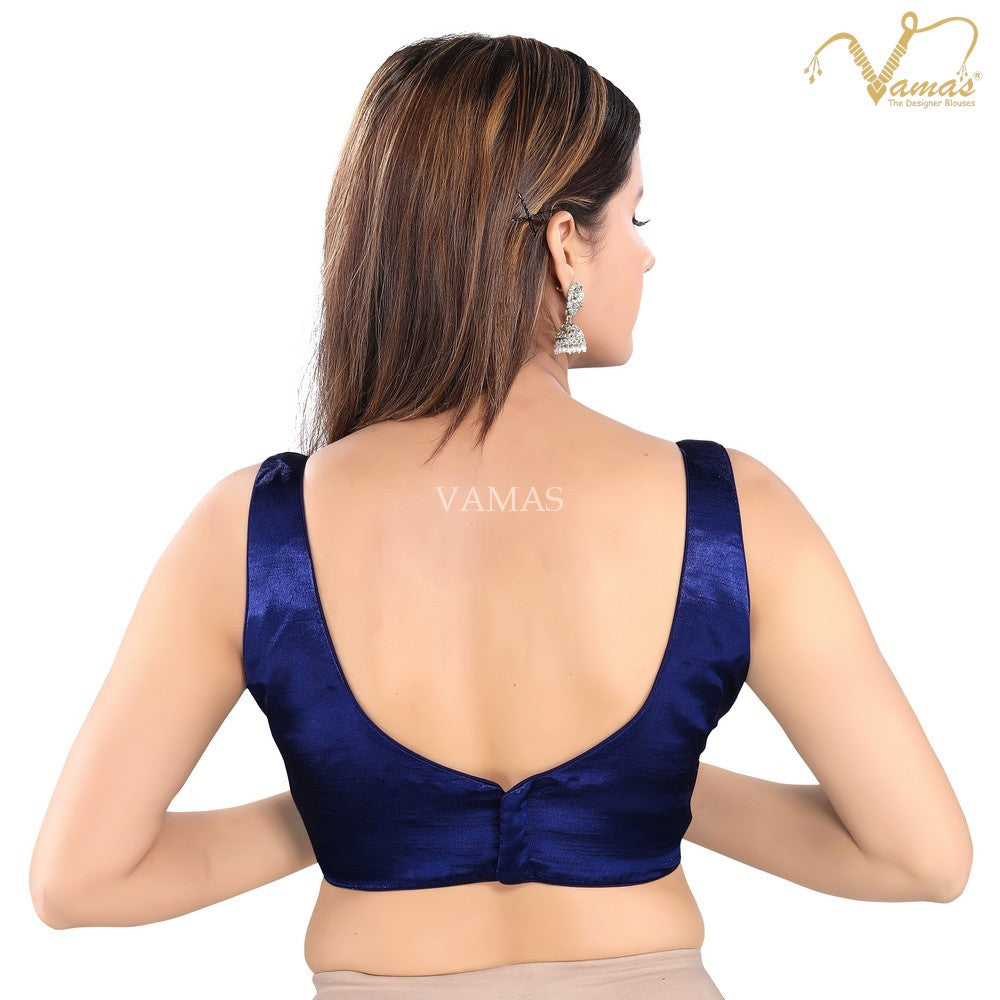 Vamas Women's Silk Padded Back Open Sleeveless Saree Blouse ( X-950NS )