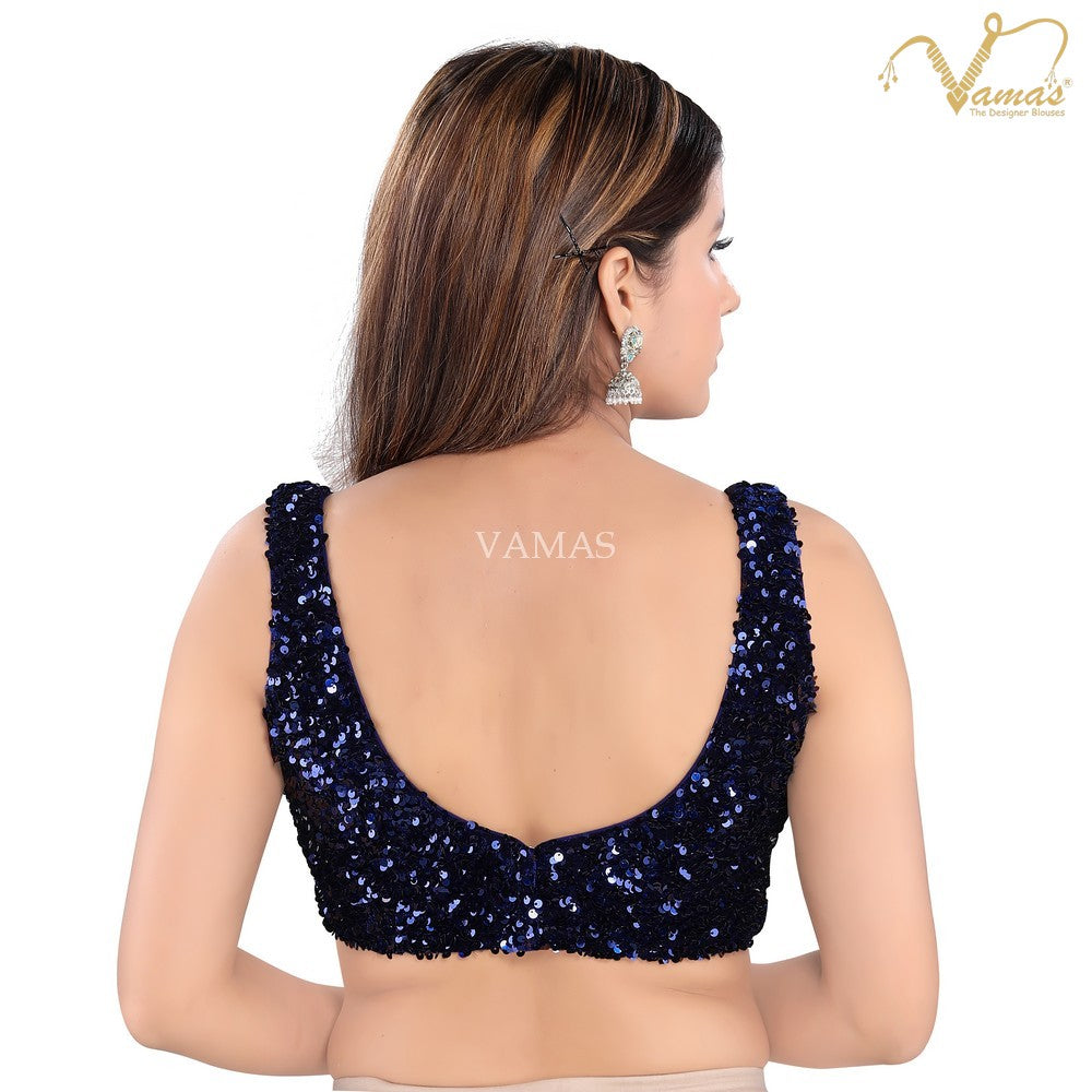 Vamas Women's Velvet Padded Back Open Sleeveless Saree Blouse ( X-966NS )