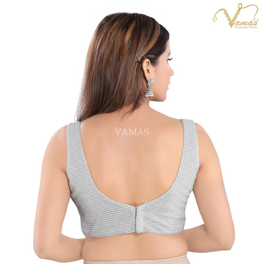 Vamas Women's Shimmer Padded Back Open Sleeveless Saree Blouse ( X-967NS )