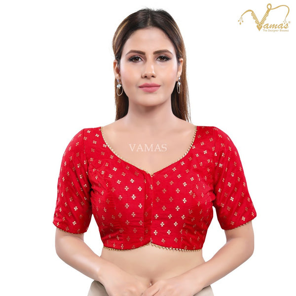 Vamas Women's Brocade Padded Front Open Elbow Sleeves Saree Blouse ( X-986.ELB )